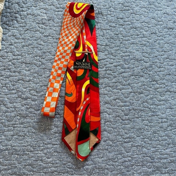 Rush Limbaugh Tie Vtg. 90s No Boundaries Collection Silk Orange & Red 58” x 4” - Picture 5 of 9